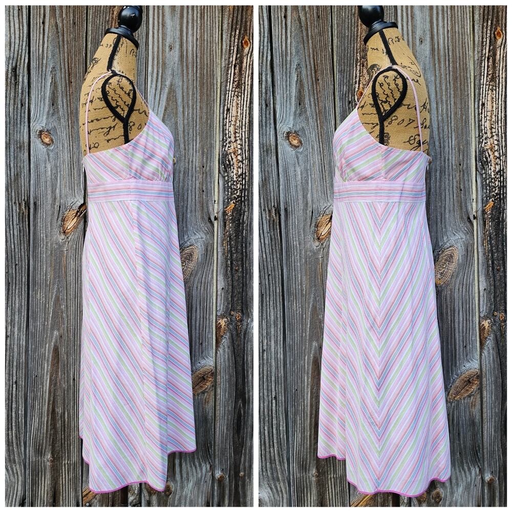 Size 8 Y2K Sun Dress Pastel Striped Cotton J. Crew Sleeveless Vneck Vintage - Picture 2 of 9